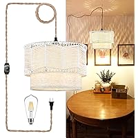 Plug in Pendant Light Rattan Hanging Lights with Plug in Cord Hanging Lamp Boho Dimmable,Chandelier Plug in Ceiling Light Fixture Wicker Bamboo Woven LampShade for Living Room Bedroom farmhouse