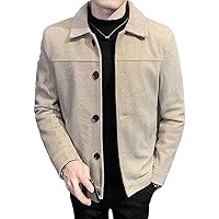 Men's Wool Blend Button Down Coat Single Breasted Lapel Short Pea Coat Vintage Stylish Classic Slim Fit Jacket