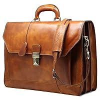 Floto Venezia Leather Briefcase Attache Laptop Bag in Tobacco Brown Men's