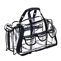 Professional Clear PVC Makeup Kits Organizer Make up Set Bag MUA Carry All Artist Transparent Vinyl Travel Cosmetic Bag with 6 External Pockets & Tissue Holder
