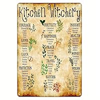 Medicinal Herbs Witches Magic Knowledge Kitchen Blessing Kitchen Vintage Posters Metal Sign Home Kitchen Bar Cafe Club Cave Wall Decor 8 × 12 Inches