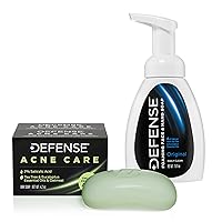 Defense Acne Care Bar Soap 4.2oz (Pack of 2) | 2% Salicylic Acid, Tea Tree & Eucalyptus Oils + Oatmeal and Liquid Foaming Face & Hand Soap 7.5 Fl Oz with Tea Tree Oil