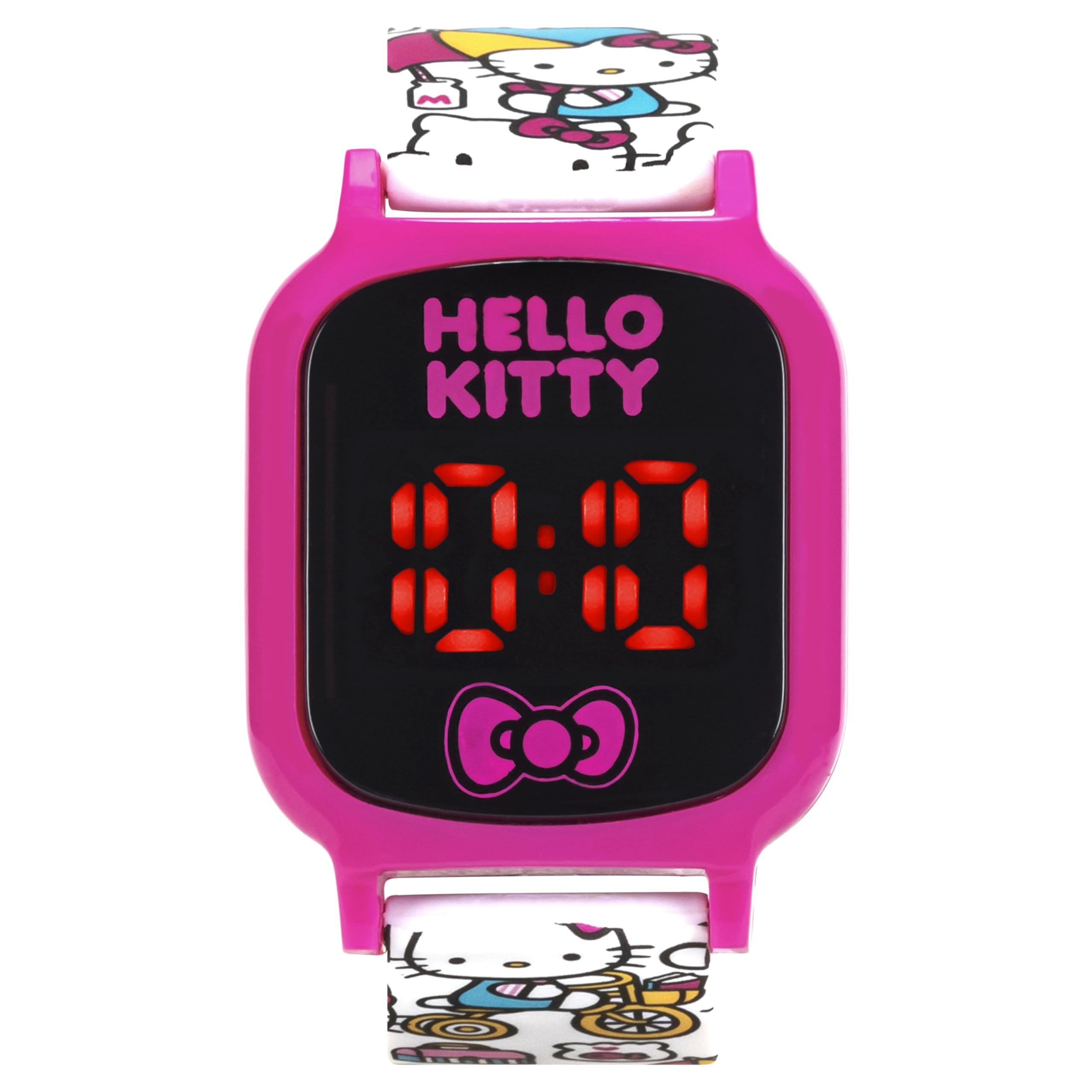 Accutime Hello Kitty Digital LED Quartz Kids Multicolor Watch for Girls with White Hello Kitty and Friends Band Strap (Model: HK4161AZ)