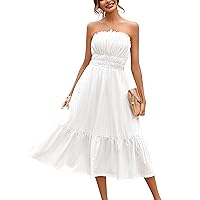 Dokuritu Women's Summer Off The Shoulder Strapless Sundress Beach Party Tube Top Dress Midi Dress Long Maxi Dress 2023