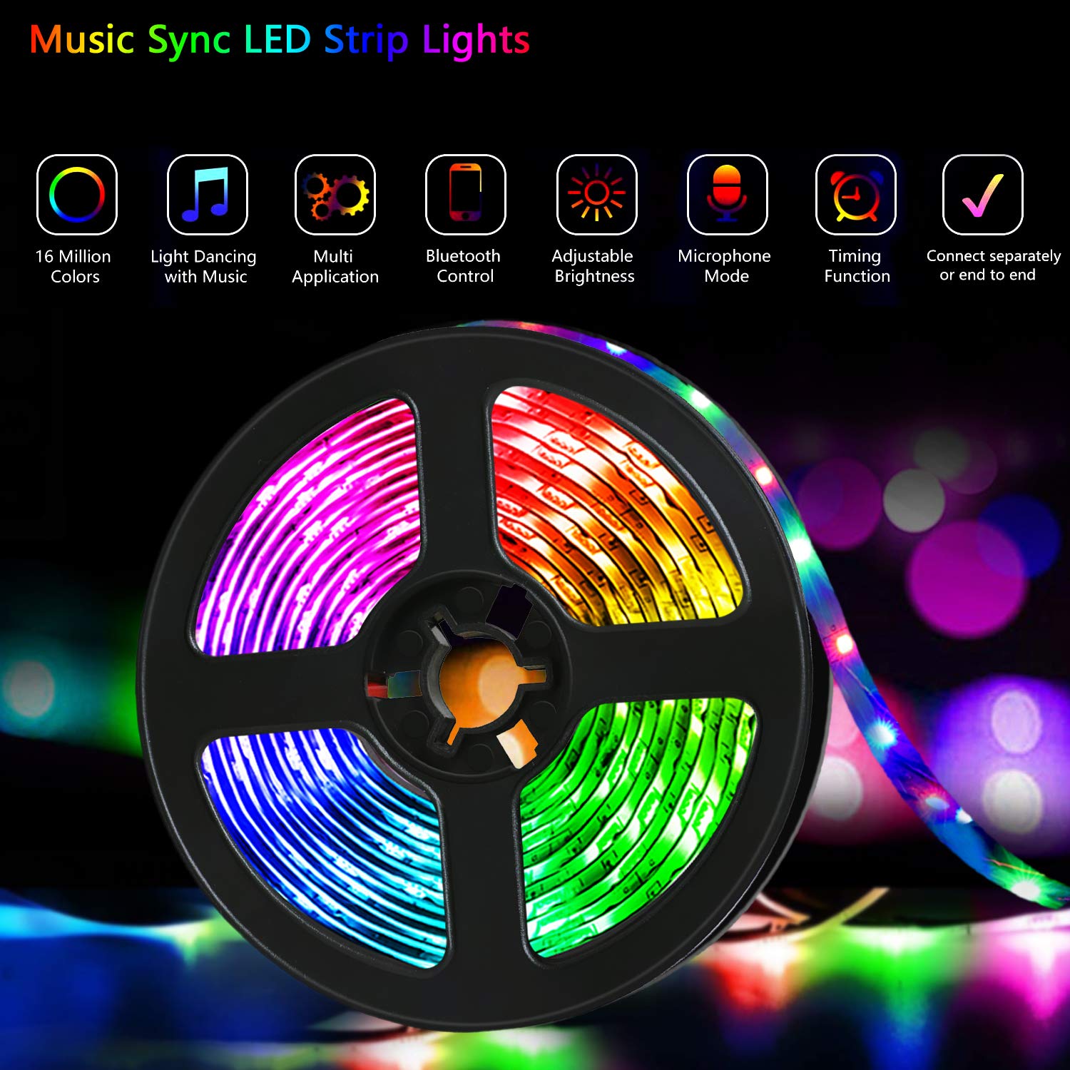 QZYL Led Lights for Bedroom,49.2 Feet Led Strip Lights,Music Sync Color Changing Flexible Rope Lights with Remote App Control Luces Led Strips Lights for Party Home Decoration