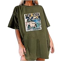 Summer Crop Tops for Women, Fashion Retro Casual Short Sleeve Y2k T-Shirt, Sexy Loose Round Neck Plus Size Elastic Tee, A- Green, XX-Large