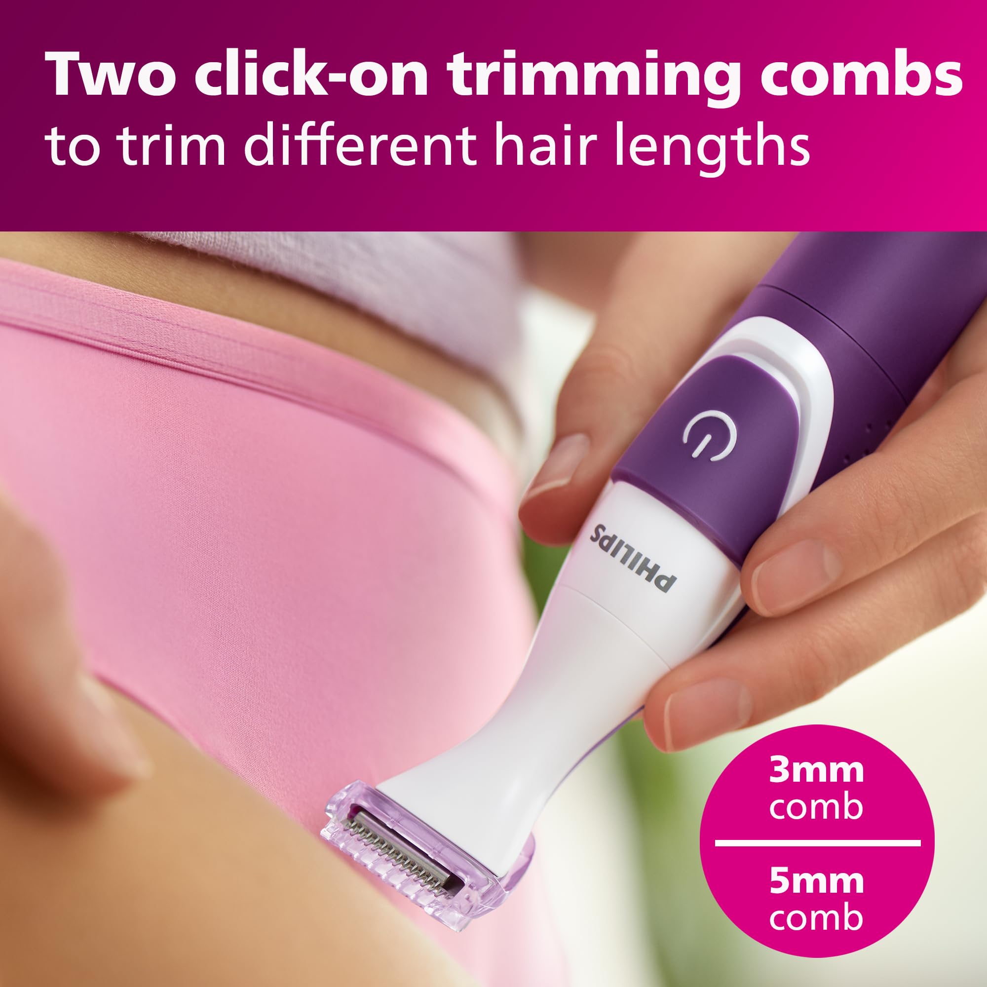 Philips Bikini Genie Cordless Trimmer for Bikini Line Hair Removal, with Shaving Head and Comb, BRT383/50