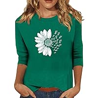 Womens 3/4 Sleeve Tops, Women's Fashion Casual Seventh Sleeve Printed O-Neck Pullover T-Shirt Top