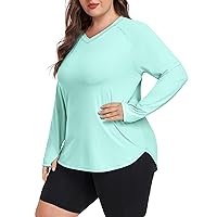 FOREYOND Women's Plus Size UPF 50+ Sun Shirts Long Sleeve UV Protection Rash Guard Quick Dry Swim Tops Fishing Shirts V-Neck