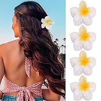 Flower Hair Claw Clips-4PCS Large Claw Clips for Thick Hair,Strong Hold Nonslip Hair Clips for Women,Hawaiian Flower Claw Clips,Cute Hair Clips,Banana Clip for Thin Hair,Hair Accessories for Women Girls Holiday Gifts (H-4pcs white flower)