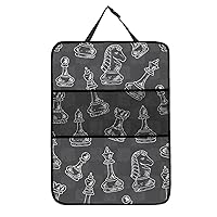 Chess Pieces Kick Mats Back Seat Protector Car Seat Back Protector with Storage Pockets