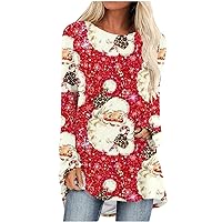 Womens Christmas Tunic Tops to Wear with Leggings Long Sleeve Loose Fit Fall Clothes Crewneck Flowy Xmas Blouses
