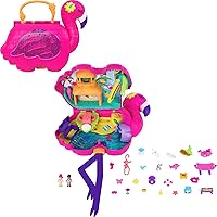 Polly Pocket Travel Toy, Flamingo Party Playset with 2 Micro Dolls and 26 Surprise Accessories, Animal Toy Compact