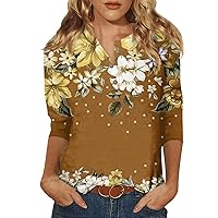 Womens 3/4 Sleeve Summer Tops Button Down Blouses Dressy Casual Printed Floral Graphic Tees Crewneck Sweatshirts Shirts