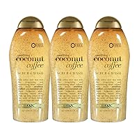 OGX Smoothing + Coconut Coffee Exfoliating Body Scrub with Arabica Coffee & Coconut Oil, Moisturizing Body Wash for Dry Skin, Paraben-Free with Sulfate-Free Surfactants, 19.5 Fl Oz (pack of 3)