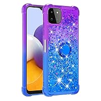 Shockproof Case for Samsung Galaxy A22 5G,Glitter Shine Diamond Gradient Color Quicksand Transparent TPU Cover with Rotating Ring Kickstand