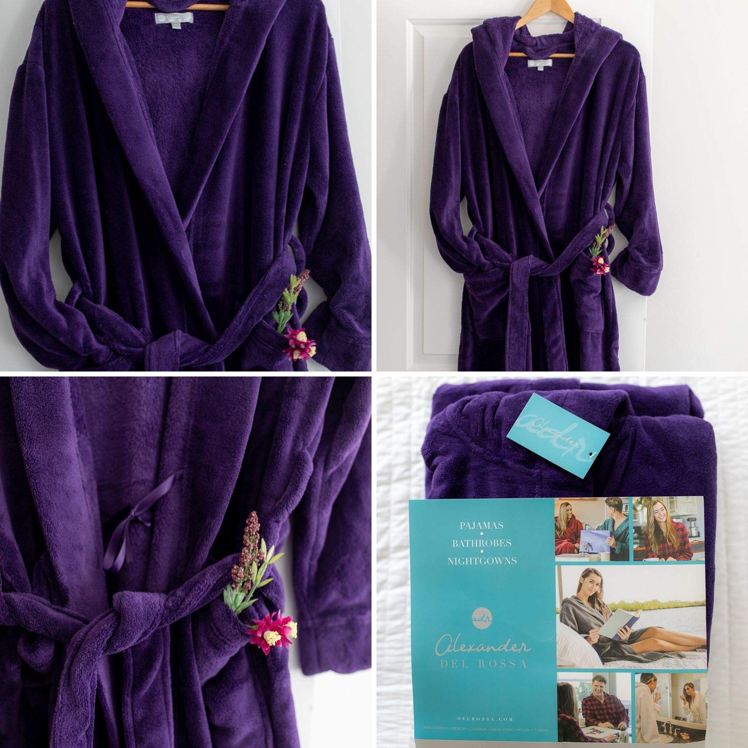 Alexander Del Rossa Bath Robes for Women, Long Hooded Plush Female Bathrobe, Regular and Plus Size, Christmas Gifts for Women