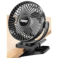 5000mah Clip on Fan, 6'' Portable Rechargeable Battery Fan, 7-30 Working Hours, 3 Speeds Strong Airflow, 720° Rotation, Quiet, Strong Clamp for Desk/Office/Golf/Car/Gym/Treadmill - Black