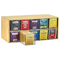 Tea Bag Organizer - Bamboo Tea Storage Organizer With Drawer 2 Layer, Tea Organizer for Tea Bags Natural Wood & Acrylic for Countertop Office Kitchen Cabinet Pantry