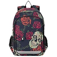 ALAZA Colorful Vintage Blooming Roses Sugar Skulls Casual Daypacks Outdoor Backpack