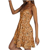 Women's Bohemian Dress Sleeveless Knee Length Beach Foral Print Hawai V-Neck Trendy Swing Casual Summer Flowy
