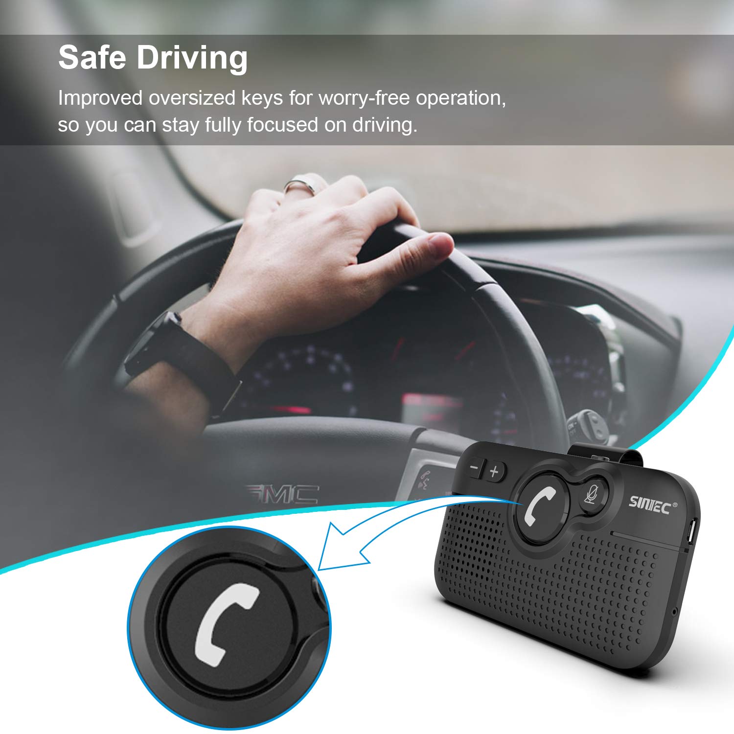 SUNITEC Car Bluetotoh Speaker for Phone: BC980SA Multipoint Hands Free in car Calling Speaker for Safe Driving - with 2pcs 5ft Type-C Fast Charging Data Cable