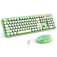 KNOWSQT Wireless Keyboard and Mouse Combo, Green 104 Keys Full-Sized 2.4 GHz Round Keycap Colorful Keyboards, USB Receiver Plug and Play, for Windows, Mac, PC, Laptop, Desktop