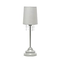 Simple Designs LT3018-GRY Table Lamp with Fabric Shade and Hanging Acrylic Beads, Gray