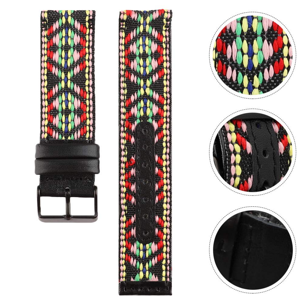 Hemobllo Embroidery Ethnic Pattern Watch Band Replacement PU Leather Watch Strap Compatible for Fitbit Versa (Colorful)