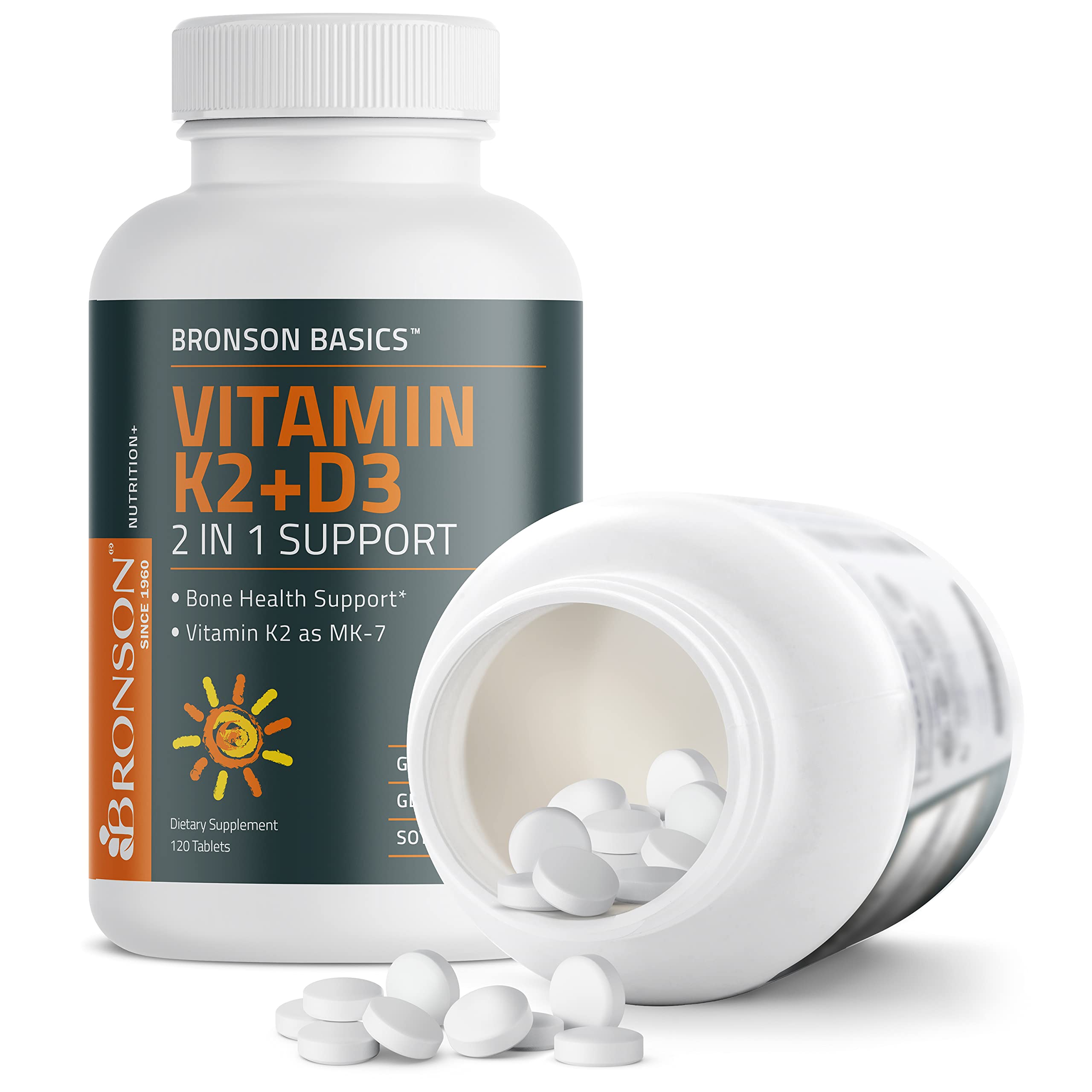 Bronson Vitamin K2 D3 (MK7) Supplement Non-GMO Formula 5000IU (125 mcg) Vitamin D3 & 90 mcg Vitamin K2 MK-7 Easy to Swallow Vitamin D & K Complex, 120 Tablets
