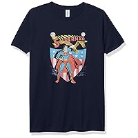 Warner Brothers Superman All American Boy's Premium Solid Crew Tee, Navy Blue, Youth Large
