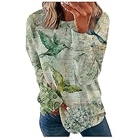 Long Sleeve Shirts for Women Crew Neck Pullover Casual Sweatshirts Printed Trendy Shirt Loose Fit Sweater Top Blouse