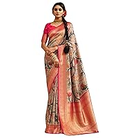 Indian Wedding Rose Gold Banarasi Silk Saree Zari Weave Sari Blouse USA EA291A