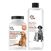 Lots of Love - Probiotic & Weight Gainer Bundle Dog Probiotic Chewable Tablets (60 Tablets) and Mega Cal - High Calorie Dog Weight Gainer Supplement (16 fl oz)