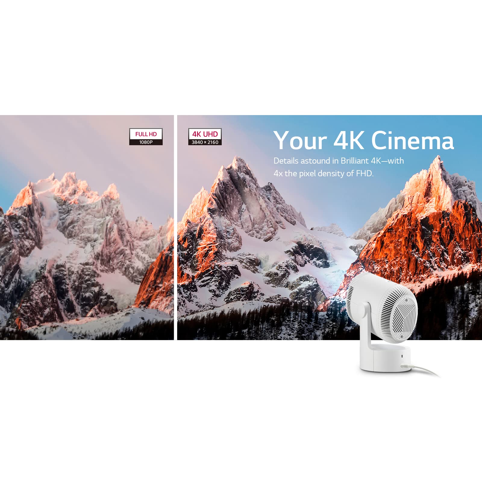 LG CineBeam Home Cinema PU700R 4K UHD Smart Projector, HDR10, 1000 Lumens, Auto Screen Adjustment with 90 Degree rotation, Airplay 2 support, Bluetooth Dual sound out, Mood lighting