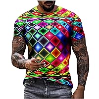 Mens Fashion Optical Illusion 3D Print T-Shirts Funny Graphics Pattern Crewneck Short Sleeve Tees for Men 2024