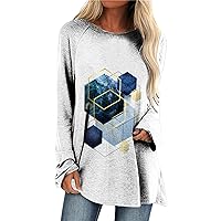 Women's Drawstring Hoodies, Fashion Geometric Print Sweatshirts Soft Comfy Tunic Basic Ribbed Knit T Shirts