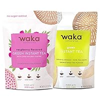 Waka Quality Instant Tea — Unsweetened 2 Bag Tea Combo — 100% Tea Leaves — Green, Raspberry Flavored, 4.5 oz Per Bag