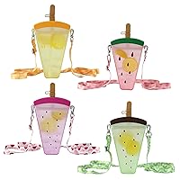Popsicle Water Bottle with Strap 4 Pack Set - Kids Party Favor Cute Water Bottles No Leak Travel Drink Container