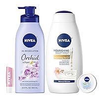 Nivea In Bloom Variety Pack – 4 Piece with Body Lotion, Body Wash, Lip Balm, and Multipurpose Cream