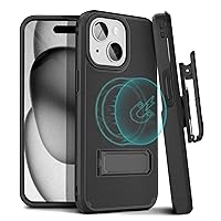 for iPhone 15 Plus Case with Belt Clip, Magnetic Case Compatible with MagSafe, Shell Holster Combo, Shockproof Cover, iPhone 15 Plus Case with Clip & Kickstand, 6.7