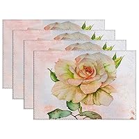 Cloth Placemats Oxford Cloth Vintage Placemats Rural Pink Orange Beige Flowers Floral Western Placemats 30x45 Cm Dining Placemats Set of 6 Heat Resistant Stain Resistant Non-Slip