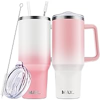 40 oz Tumbler with Handle and Straw Lid, Insulated Reusable Stainless Steel Travel Mug Keeps Drinks Cold up to 34 Hours, 100% Leakproof Bottle for Water, Iced Tea or Coffee, Smoothie - 2 Pack