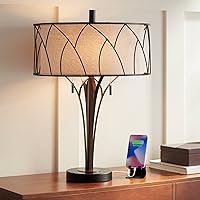 Franklin Iron Works Sydney Mid Century Modern Industrial Table Lamp with USB Charging Port 26