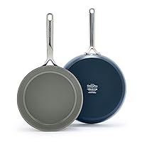GreenPan GP5 Hard Anodized Healthy Ceramic Nonstick 9.5” & 11” 2 Piece Frying Pan Skillet Set,Heavy Gauge Scratch Resistant,Stay-Flat Surface, Induction, Mirror Finish Handle,Oven Safe,PFAS-Free, Blue