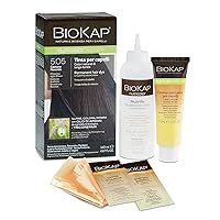 Permanent hair dye by BIOKAP, long lasting natural hair color for 100% gray hair coverage with TRICOREPAIR complex, 4.67 ounce, one treatment, Chestnut Light Brown 5.05