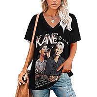 T-Shirts Women's Summer Casual Short Sleeve Loose Fit V Neck Tops