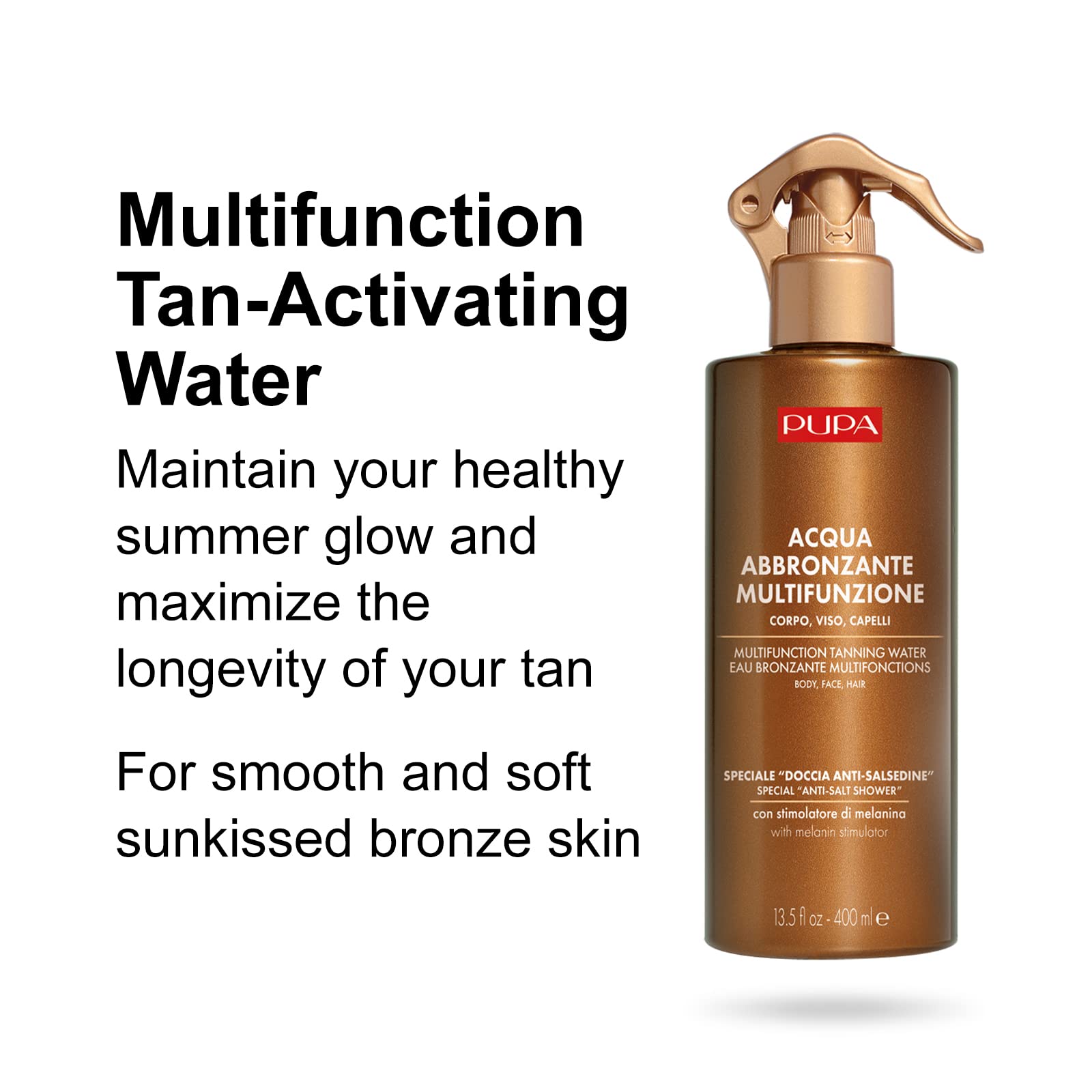 PUPA Milano Tan-Activating Water - Prepares Your Skin For Sun Exposure - Sun-Kissed Glow - Hydrating And Soothing Effect - Smooths And Softens The Skin - Dermatologist-Tested - Paraben-Free - 13.5 Oz