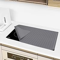 KPUY Stove Top Covers for Electric Stove - 30 x 20 Inch Glass Cooktop Protector, Silicone Stove Top Protector for Extra Kitchen Space, Foldable Heat Resistant Dish Drying Mat, Gray
