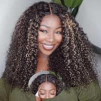 7X5 Bye Bye Knots Pre Cut Lace Balayage Black Blonde Highlights Jerry Curly Put on Go Glueless Lace Front Wig,Invisible Knots Human Hair Wigs Pre Plucked Hairline 150% Density 20 Inch